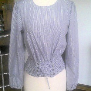 LOVE,FIRE GRAY AND SILVER STRIPED BLOUSE (CORSET STYLE WAIST)XS